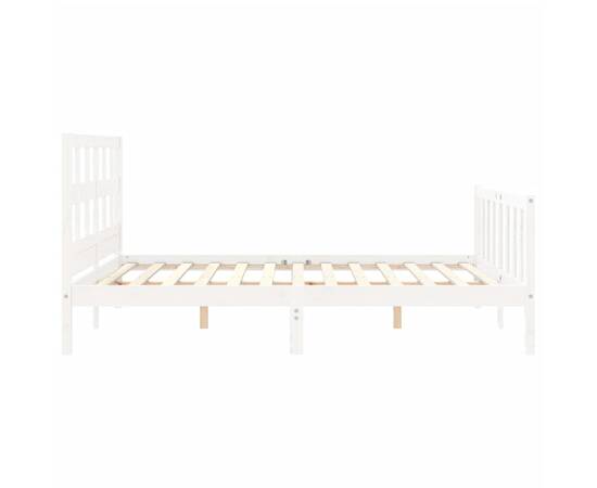 Cadru de pat cu tăblie, alb, lemn masiv, king size 5ft, 7 image