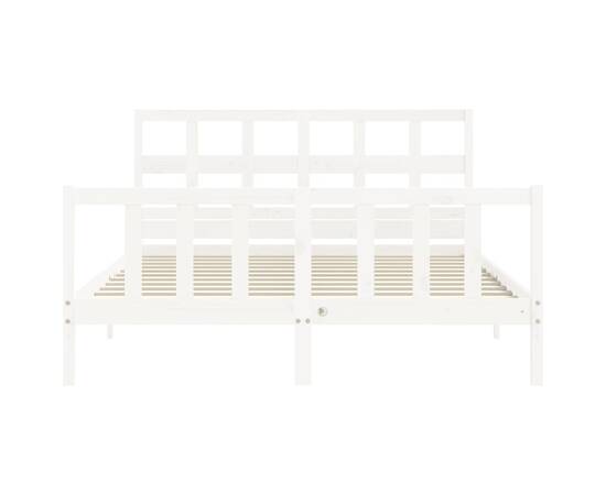 Cadru de pat cu tăblie, alb, lemn masiv, king size 5ft, 6 image