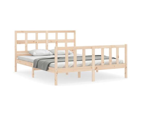 Cadru de pat cu tăblie, lemn masiv, king size 5ft, 2 image
