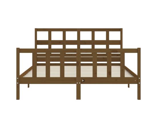 Cadru de pat cu tăblie, maro miere, lemn masiv, king size 5ft, 6 image