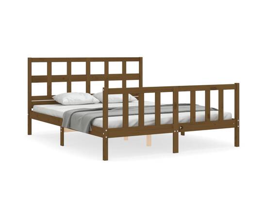 Cadru de pat cu tăblie, maro miere, lemn masiv, king size 5ft, 2 image