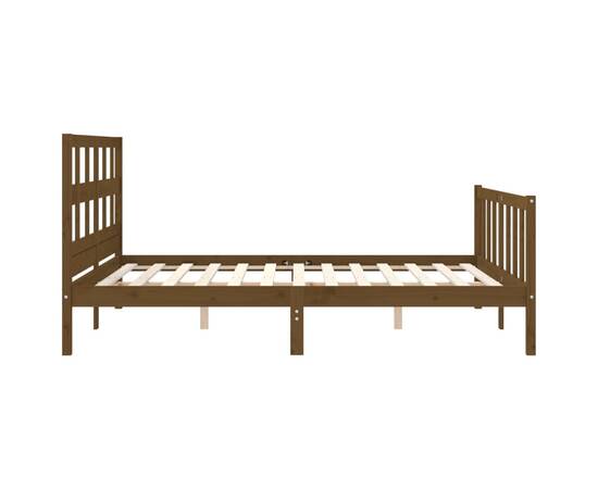 Cadru de pat cu tăblie, maro miere, lemn masiv, king size 5ft, 7 image