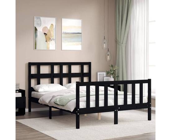 Cadru de pat cu tăblie, negru, 120x200 cm, lemn masiv, 3 image