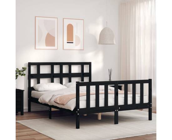 Cadru de pat cu tăblie, negru, 140x200 cm, lemn masiv