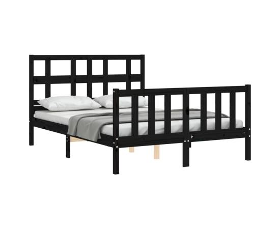 Cadru de pat cu tăblie, negru, 140x200 cm, lemn masiv, 4 image