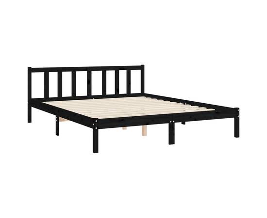 Cadru de pat cu tăblie, negru, lemn masiv, king size 5ft, 8 image