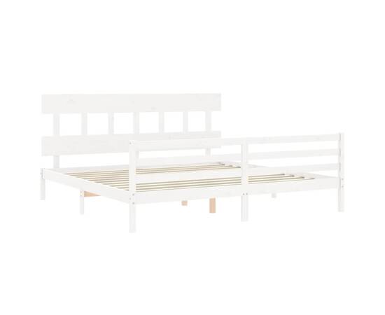 Cadru de pat cu tăblie 6ft super king, alb, lemn masiv, 5 image