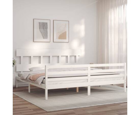 Cadru de pat cu tăblie 6ft super king, alb, lemn masiv, 3 image