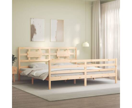 Cadru de pat cu tăblie 6ft super king, lemn masiv, 3 image