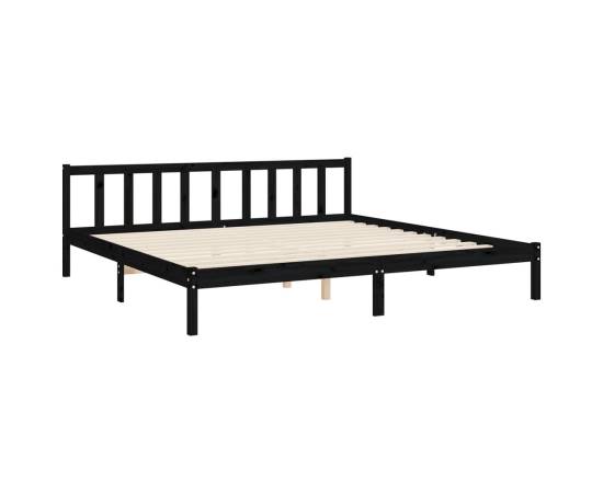 Cadru de pat cu tăblie 6ft super king, negru, lemn masiv, 9 image