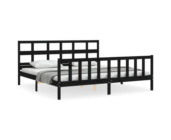 Cadru de pat cu tăblie 6ft super king, negru, lemn masiv, 2 image