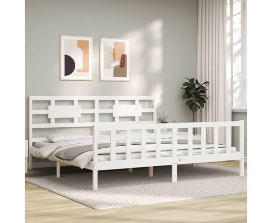 Cadru de pat cu tăblie 6ft super king size, alb, lemn masiv