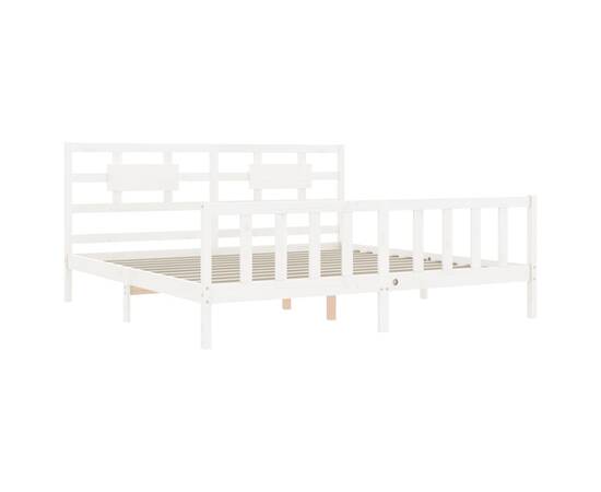Cadru de pat cu tăblie 6ft super king size, alb, lemn masiv, 5 image