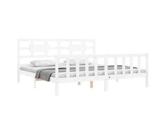 Cadru de pat cu tăblie 6ft super king size, alb, lemn masiv, 3 image