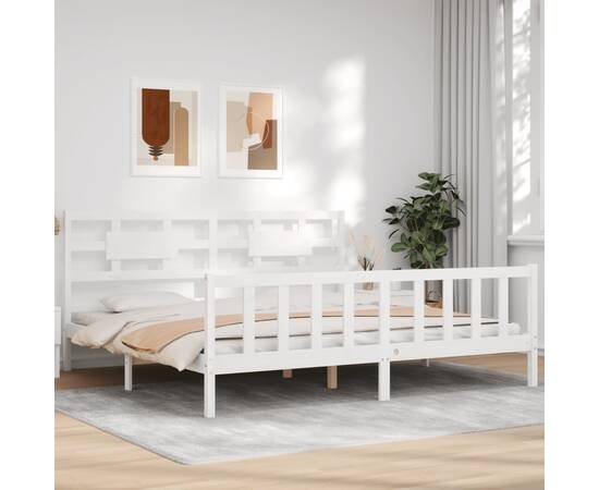 Cadru de pat cu tăblie 6ft super king size, alb, lemn masiv, 4 image