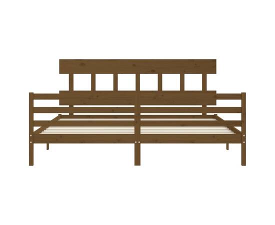 Cadru pat cu tăblie, maro miere, 200x200 cm, lemn masiv, 6 image