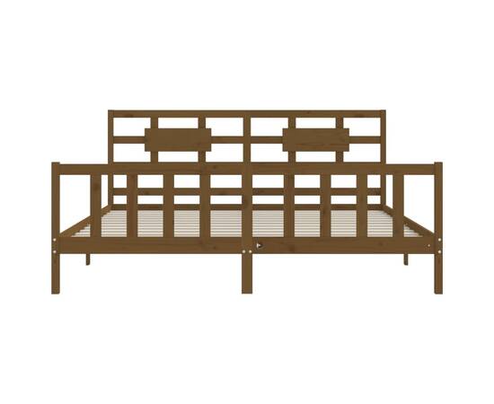 Cadru pat cu tăblie, maro miere, 200x200 cm, lemn masiv, 6 image