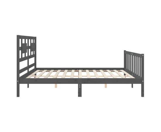 Cadru pat cu tăblie 200x200 cm, gri, lemn masiv, 7 image