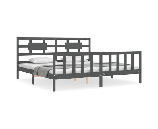Cadru pat cu tăblie 200x200 cm, gri, lemn masiv, 2 image