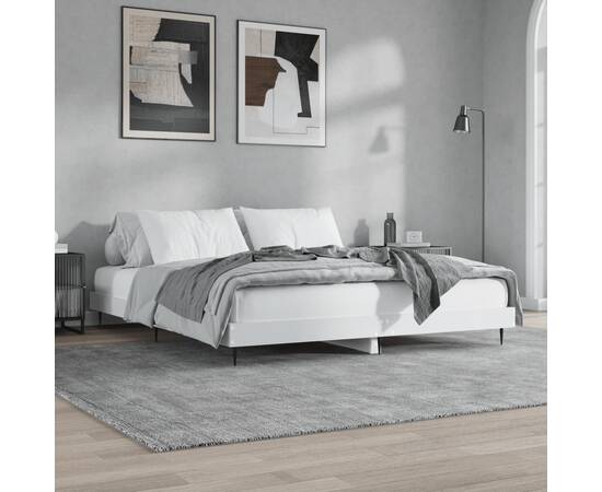 Cadru de pat, alb, 200x200 cm, lemn prelucrat, 4 image
