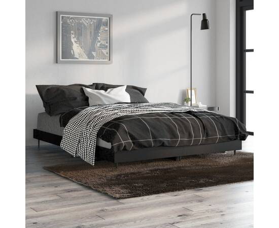 Cadru de pat, negru ,135x190 cm, lemn prelucrat, 4 image
