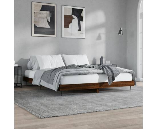 Cadru de pat, stejar maro, 200x200 cm, lemn prelucrat, 4 image