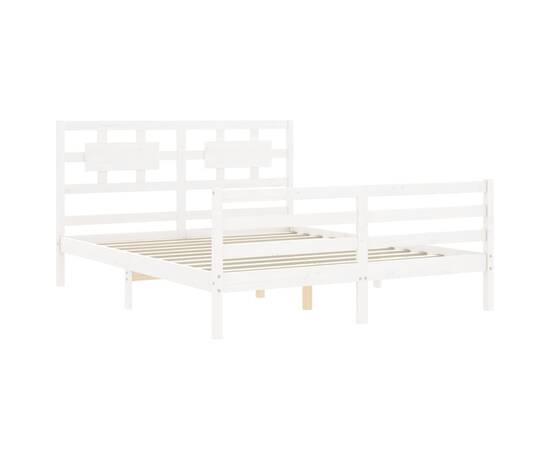 Cadru de pat cu tăblie, alb, 160x200 cm, lemn masiv, 5 image