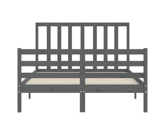 Cadru de pat cu tăblie, gri, lemn masiv, dublu 4ft6, 6 image