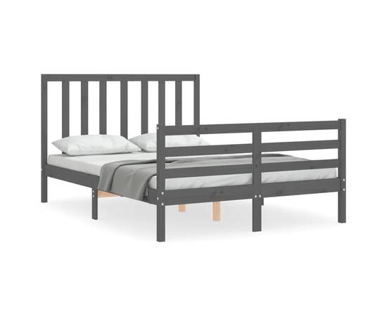 Cadru de pat cu tăblie, gri, lemn masiv, dublu 4ft6, 2 image