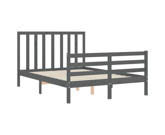 Cadru de pat cu tăblie, gri, lemn masiv, dublu 4ft6, 5 image