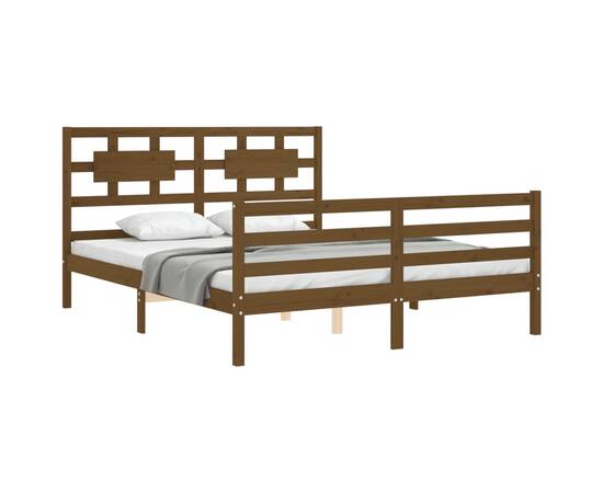 Cadru de pat cu tăblie, maro miere, lemn masiv, king size 5ft, 4 image