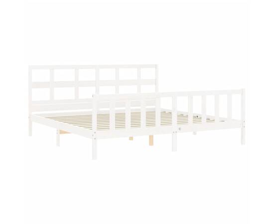 Cadru pat cu tăblie 200x200 cm, alb, lemn masiv, 5 image