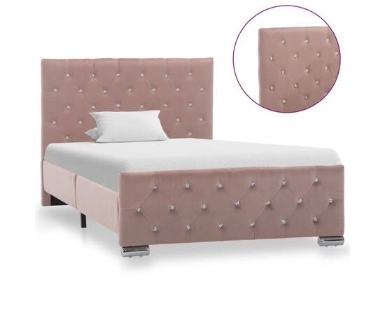 Cadru de pat, roz, 100 x 200 cm, material textil, 2 image