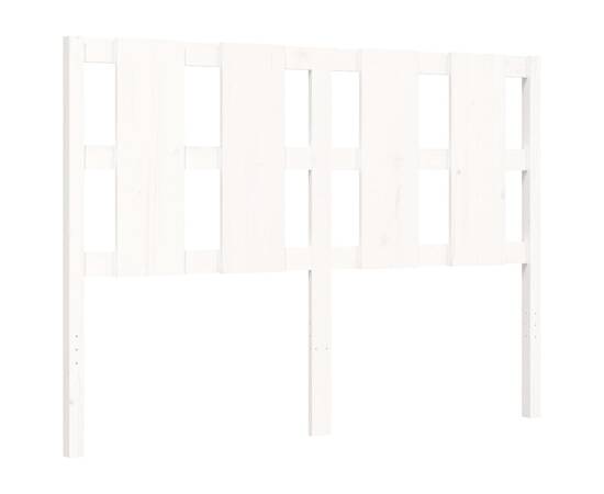 Cadru de pat cu tăblie, 140x190 cm, alb, lemn masiv, 8 image