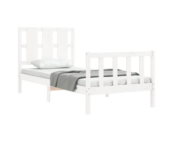 Cadru de pat cu tăblie, alb, 90x190 cm, lemn masiv, 4 image