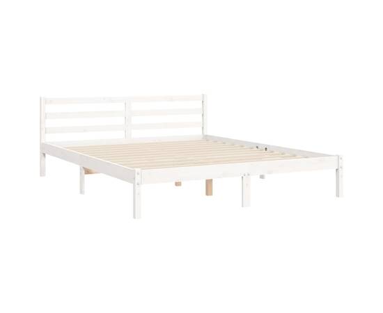 Cadru de pat cu tăblie, alb, lemn masiv, king size 5ft, 9 image