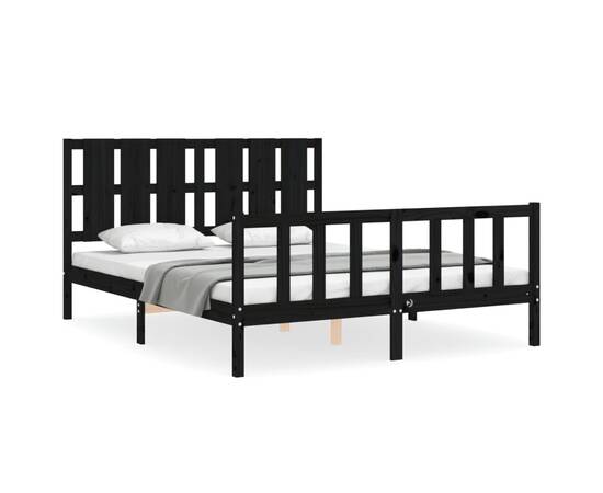 Cadru de pat cu tăblie, negru, 160x200 cm, lemn masiv, 2 image