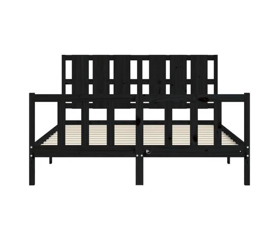 Cadru de pat cu tăblie, negru, 160x200 cm, lemn masiv, 6 image