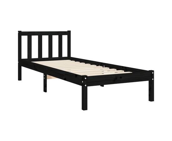 Cadru de pat cu tăblie, negru, 90x190 cm, lemn masiv, 9 image