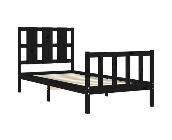 Cadru de pat cu tăblie 2ft6 small single, negru, lemn masiv, 5 image