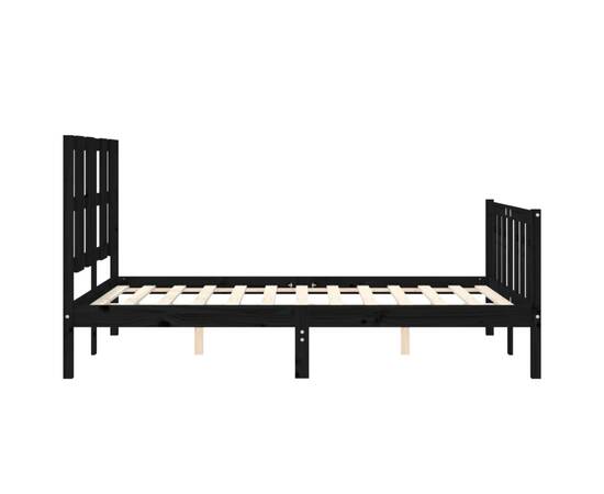 Cadru de pat cu tăblie 4ft, dublu mic, negru, lemn masiv, 7 image