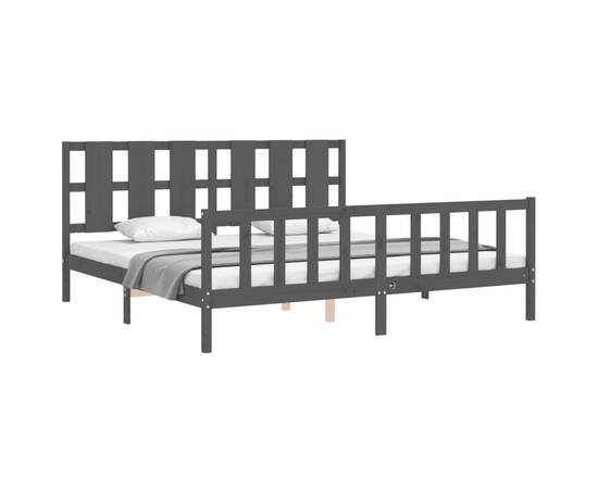 Cadru pat cu tăblie 200x200 cm, gri, lemn masiv, 4 image