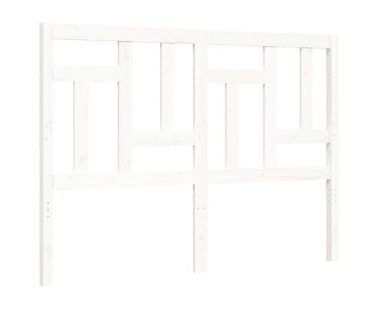 Cadru de pat cu tăblie, 140x190 cm, alb, lemn masiv, 8 image