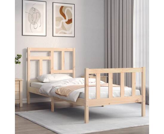 Cadru de pat cu tăblie, 90x200 cm, lemn masiv, 3 image