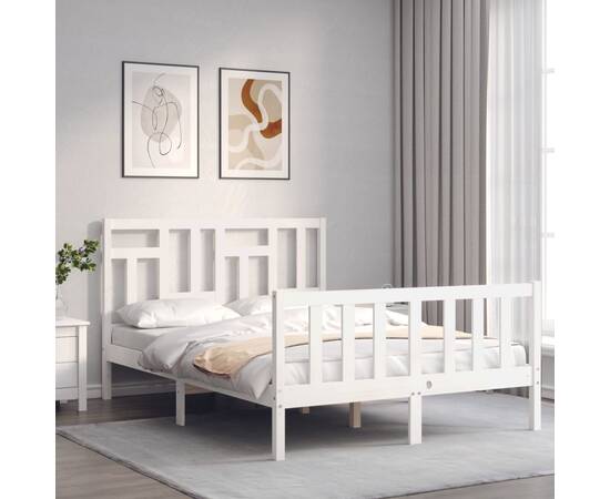 Cadru de pat cu tăblie, alb, 120x200 cm, lemn masiv, 3 image