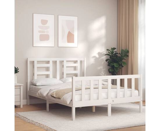 Cadru de pat cu tăblie, alb, 140x200 cm, lemn masiv