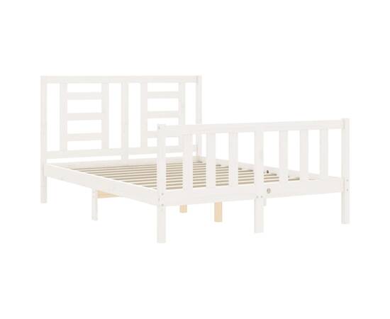 Cadru de pat cu tăblie, alb, 140x200 cm, lemn masiv, 5 image