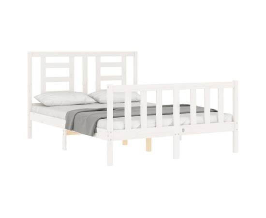 Cadru de pat cu tăblie, alb, 140x200 cm, lemn masiv, 4 image