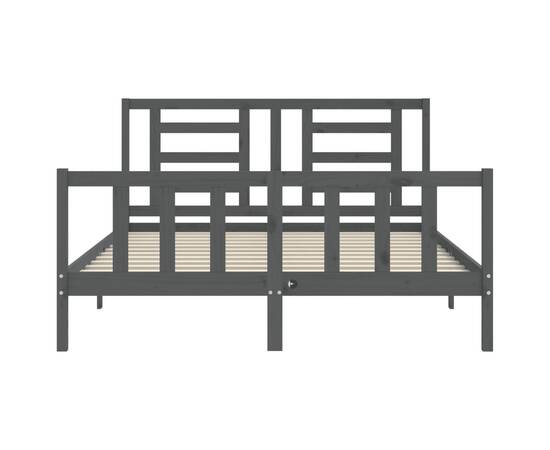 Cadru de pat cu tăblie, gri, lemn masiv, king size 5ft, 6 image
