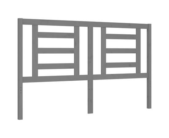 Cadru de pat cu tăblie, gri, lemn masiv, king size 5ft, 8 image